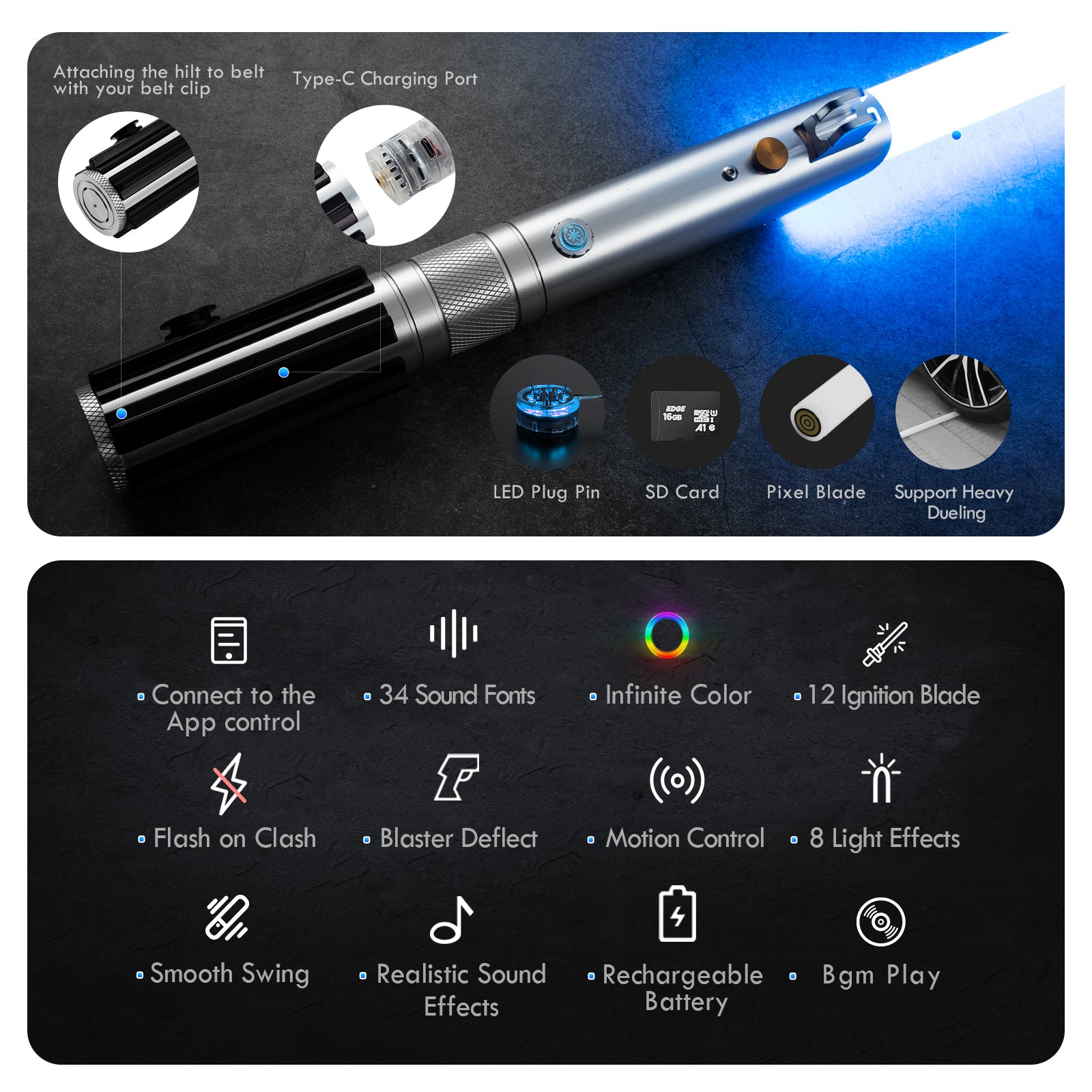 Anakin Luke Skywalker Lightsaber Smooth Swing Motion Control Saber 16 Sound Fonts Color Changing